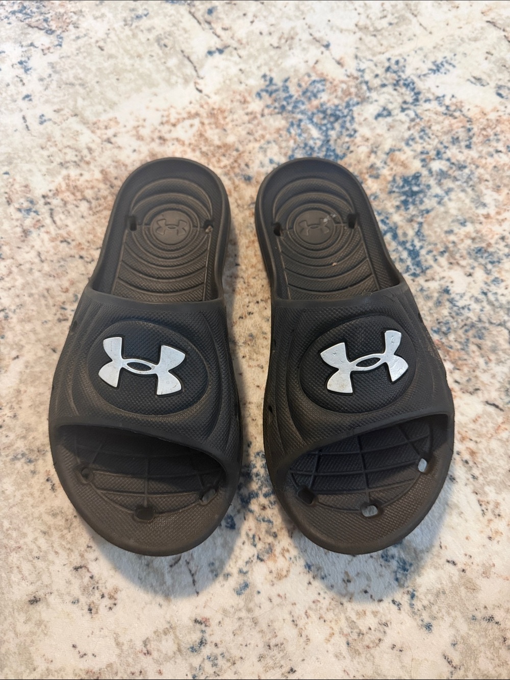 Under Armour Boys' Black Slide Sandals with White Logo